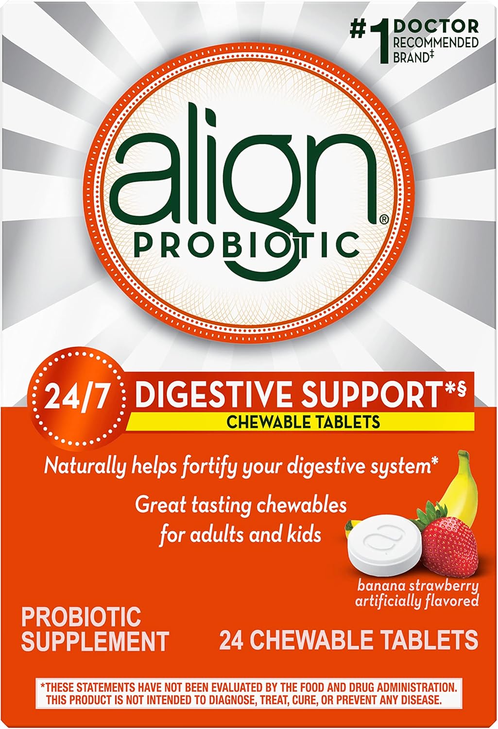Align Probiotic, Chewable Probiotic Tablets for Women and Men, Fortify Your Digestive System 24/7 with Healthy Bacteria,24 Tablets
