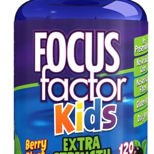 Focus Factor Kids Extra Strength Daily Chewable for Brain Health Support, Vitamins for Kids 120 Count فوكاس فاكتور كيدز للاستخدام اليومي للمضغ من اجل دعم صحة الدماغ، 120 قطعة، فيتامينات للاطفال