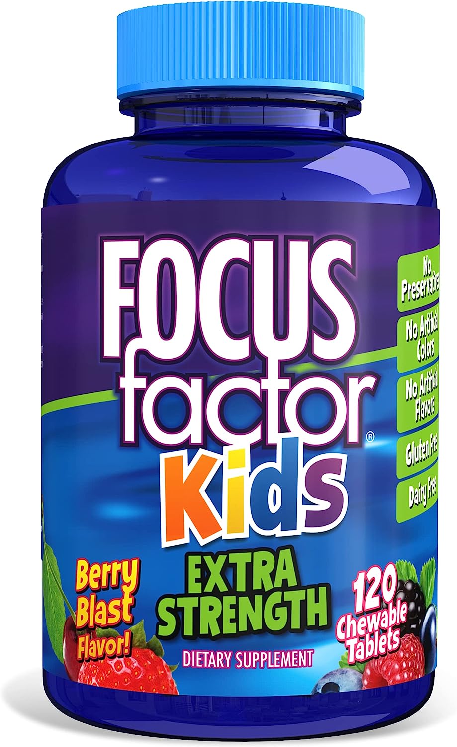 Focus Factor Kids Extra Strength Daily Chewable for Brain Health Support, Vitamins for Kids 120 Count فوكاس فاكتور كيدز للاستخدام اليومي للمضغ من اجل دعم صحة الدماغ، 120 قطعة، فيتامينات للاطفال