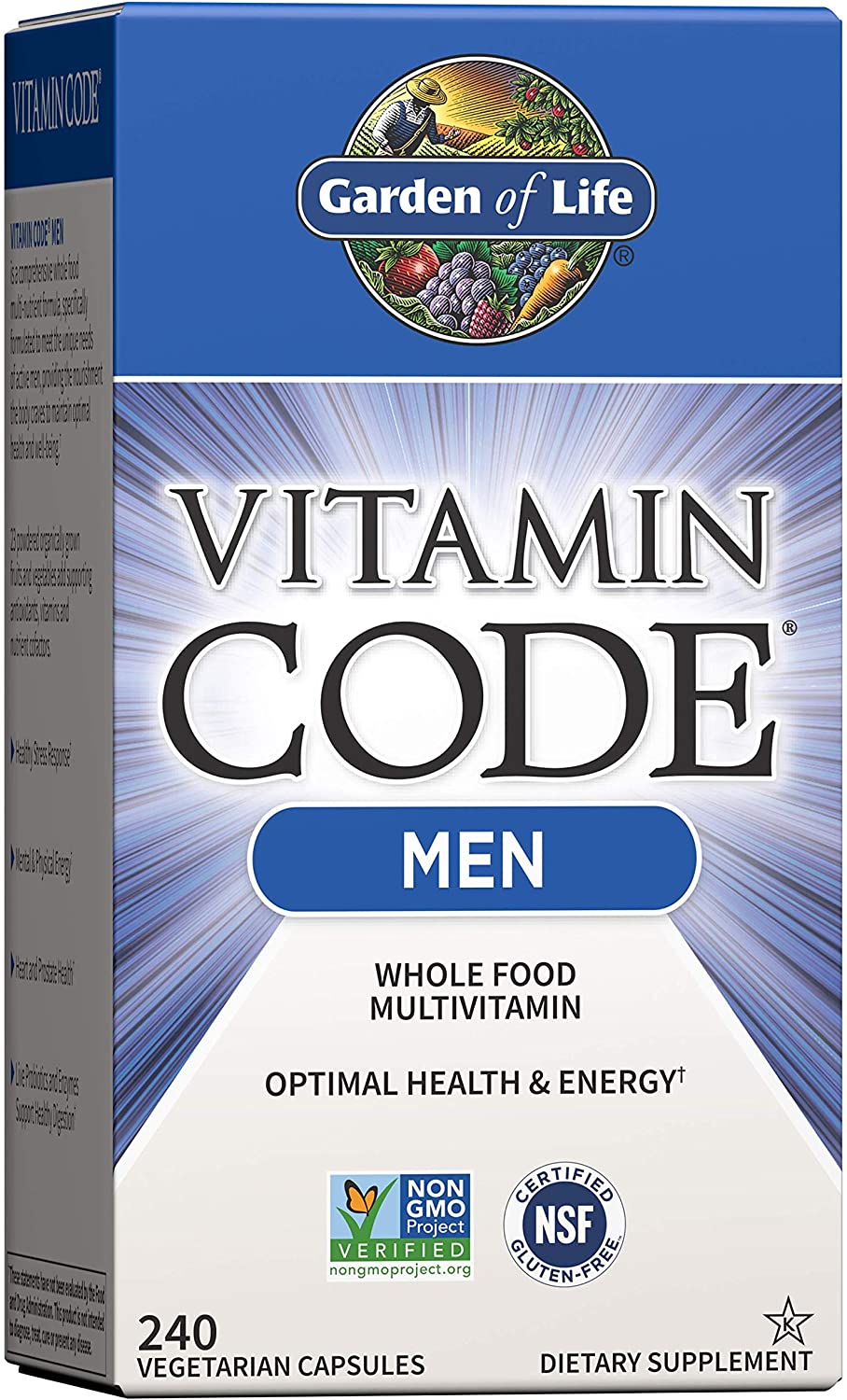 Garden of Life Vitamin Code Whole Food Mens Vitamins Mental & Physical Energy, Heart & Prostate Health, 240 Vegetarian Capsules جاردين اوف لايف ، فيتامين كود ، فيتامينات و معادن متعددة مع البروبيوتيك ، لتحسين الصحة العامة للرجال ، لصحة القلب والبروستاتا، وزيادة إنتاج الطاقة ، 240 كبسولة نباتية