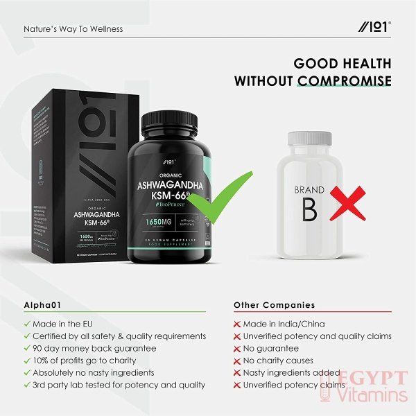 Ashwagandha KSM-66 with BioPerine1650mg – 90 Capsulesالأشواجندا العضوية ك اس ام _66 مع الفلفل الأسود العضوى لسهولة الإمتصاص ، 90 كبسولة - الصورة 12