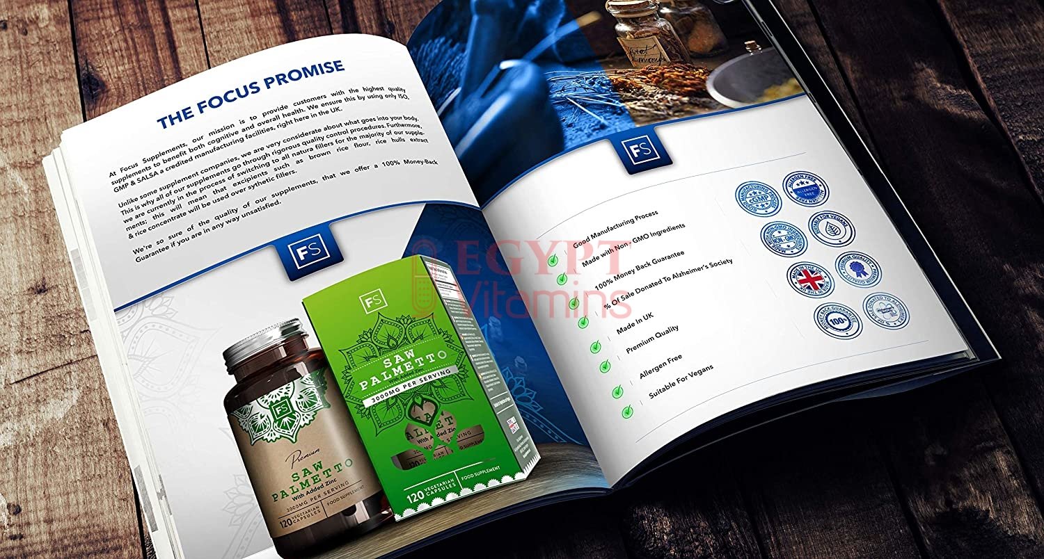 Focus Saw Palm Extract High Dose Capsules (Saw Palmetto) – 3000 mg 20:1 Extract with Zinc – 120 Vegan Capsules | For Healthy Prostate & Hormonal Balance in Men منشار بالميتو عالى جرعة 3000 مجم استخلاص 1: 20 مع الزنك ، لصحة البروستاتا و لحفظ التوازن الهرمونى للرجال ، 120 كبسولة نباتية - الصورة 4