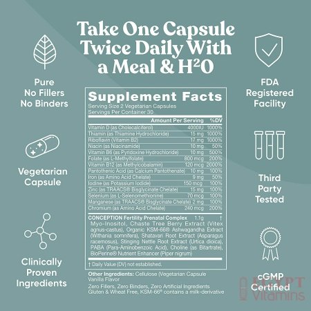Eu Natural Conception Fertility Prenatal Vitamins – Regulate Your Cycle, Balance Hormones, Aid Ovulation – Myo-Inositol, Vitex, Folate Folic Acid Pills – 60 Vegetarian Soft Capsules فيتامينات لزيادة الخصوبة الطبيعى ، وتعزيز الحمل الصحى ، وحفظ التوازن الهرمونى ، 60 كبسولة نباتية - الصورة 17