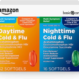 Amazon Basic Care Cold and Flu Relief, 48 Softgels