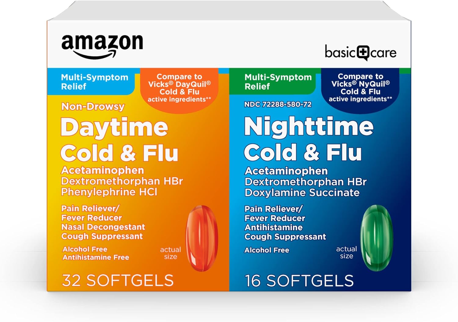 Amazon Basic Care Cold and Flu Relief, 48 Softgels