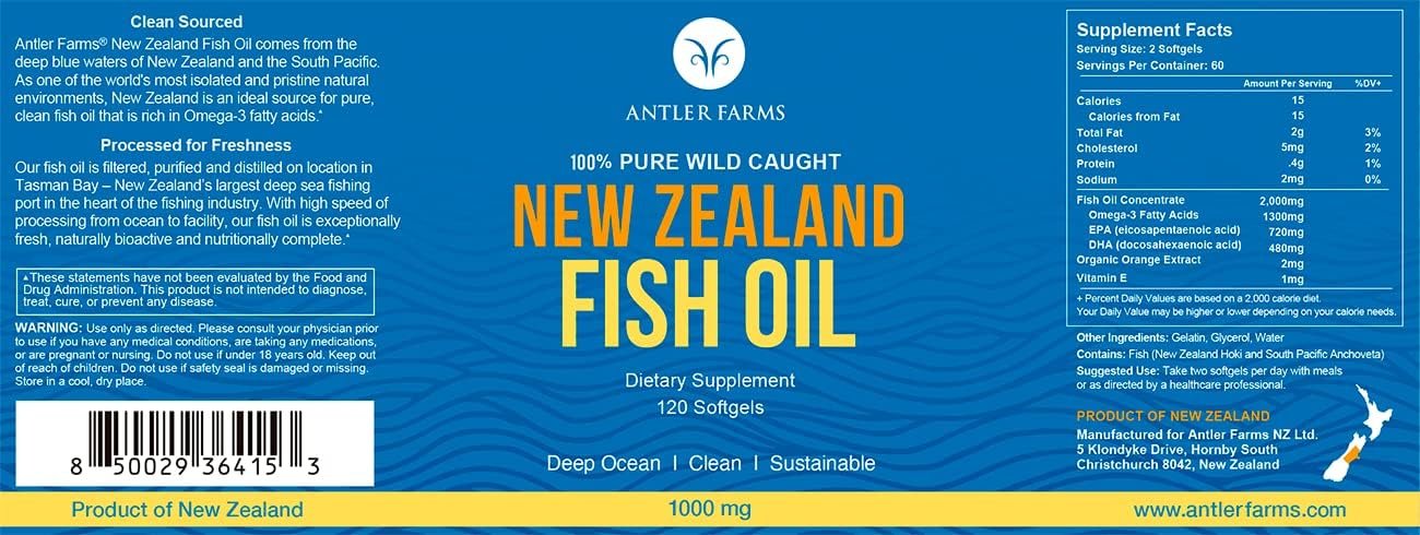 Antler Farms New Zealand Fish Oil, 120 Softgels - الصورة 2