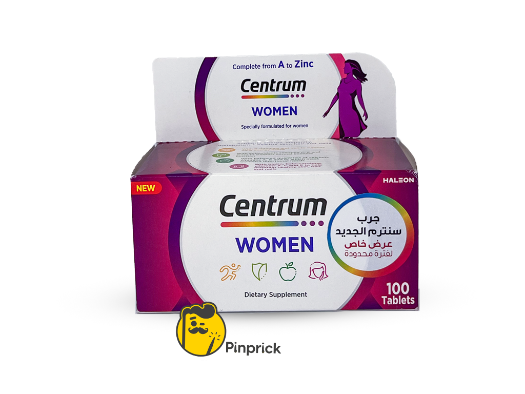 Centrum Women - مكمل غذائي متعدد الفيتامينات للنساء (100 قرص) | تحسين صحة المرأة - دعم الطاقة والجهاز المناعي وصحة البشرة والشعر