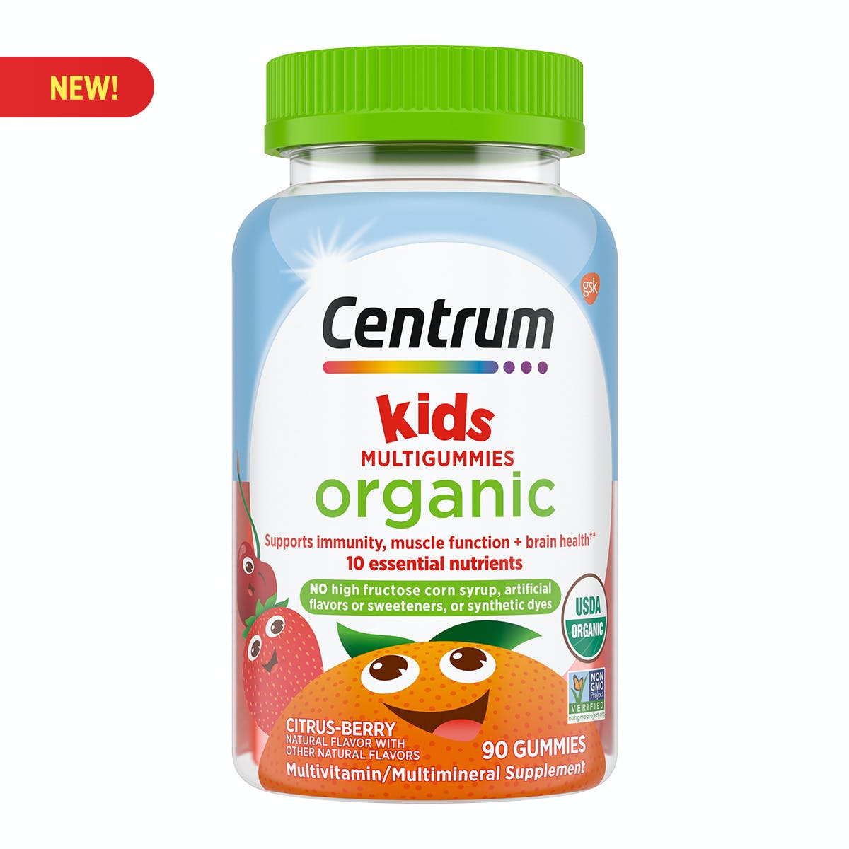 Centrum Kids’ Organic Multigummies, Kids Multivitamin Gummies, Organic Multivitamin for Kids with Essential Nutrients for Immune Support, Muscle Function, and Brain Health – 90 Count