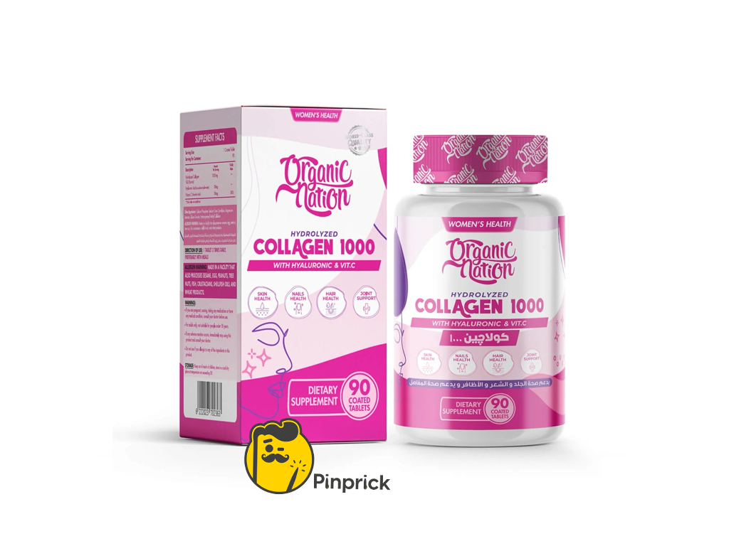كولاجين +Collagen 1000 | مكمل غذائي لتحسين البشرة والمفاصل والشعر والأظافر - قرص 90 – Organic Natione®