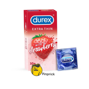 واقي ديوركس نكهة الفراولة وطرف مُقلّم durex extra thin strawberry condom - رقيق جدا لمتعة أعلى - 10 قطع | ®Durex