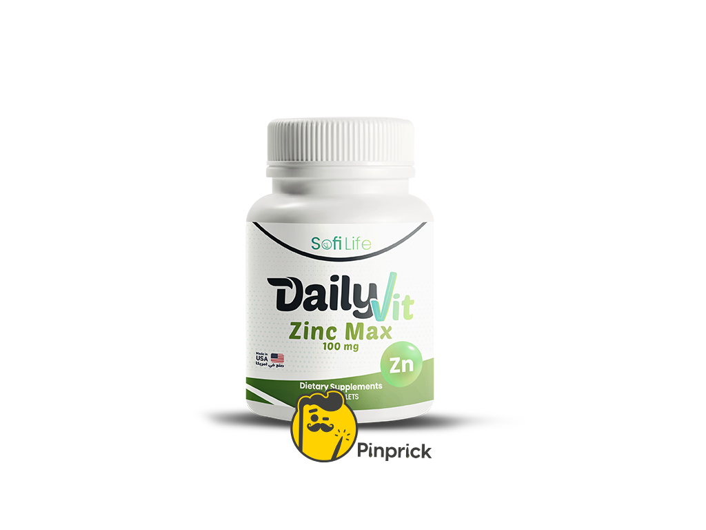 DailyVit Zinc Max 25mg | زنك جلايسينات لدعم المناعة، مضادات الأكسدة، الصحة الجنسية للرجال والنساء، وصحة الشعر والأظافر – 60 قرص – ®sofilife