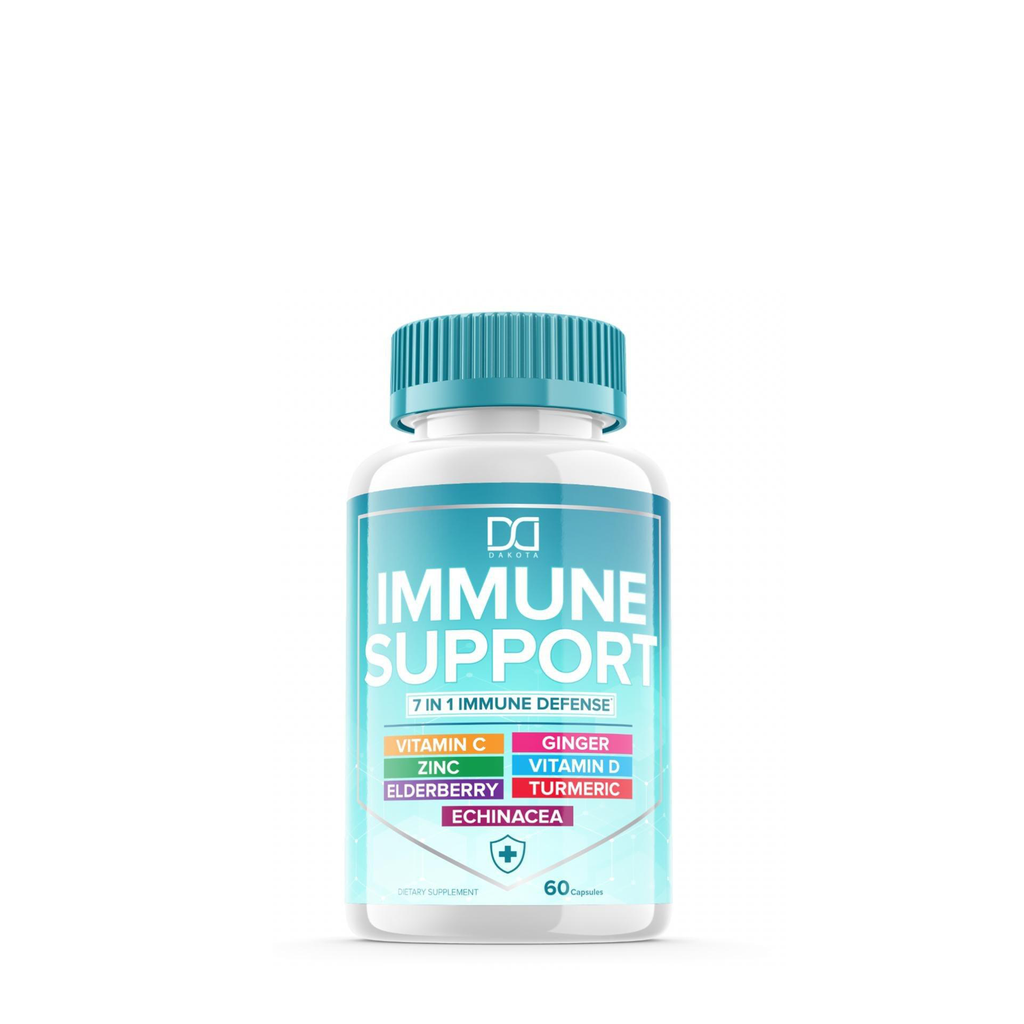 Dakota 7 in 1 Immune Defense Support, Immunity Vitamins Supplement Booster with Zinc 50mg, Vitamin C Elderberry Vit D3 5000 IU, Turmeric Curcumin & Ginger, Echinacea داكوتا داعم المناعة خليط من فيتامين د وفيتامين ج والزنك والكركم والزنجبيل والاشنسيا و إلدربيرى ، 60 كبسولة