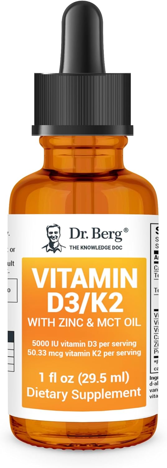Dr. Berg Liquid Vitamin D3 & K2 | Premium Drops with MCT Oil & Zinc | 29.5 ml