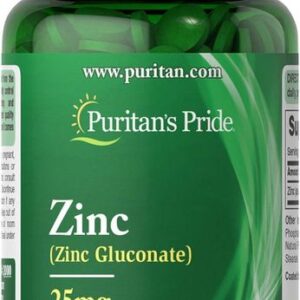 Puritan’s Pride Zinc Gluconate, 25mg, Vegetarian Dietary Supplement, Daily Mineral Support, 100 Tablets, Made in USA