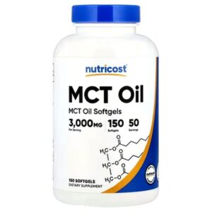 Nutricost زيت MCT زيت ثلاثي الجليسريد متوسط السلسلة، 150 كبسولة هلامية، 1000 ملجم لكل كبسولة