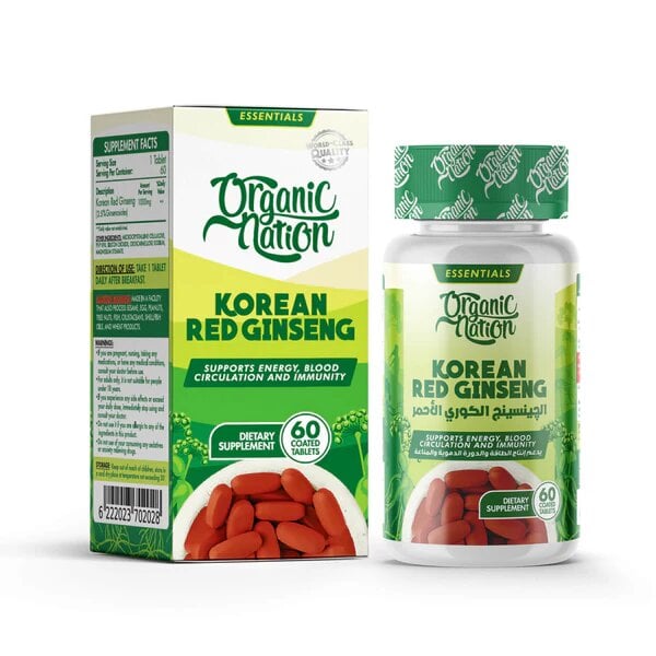 Organic Nation Red Korean Ginseng 60 Coated Tablets