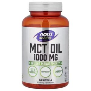 Now Sports زيت MCT، 1000 ملغ، 150 كبسولة جيلاتينية لتعزيز الطاقة