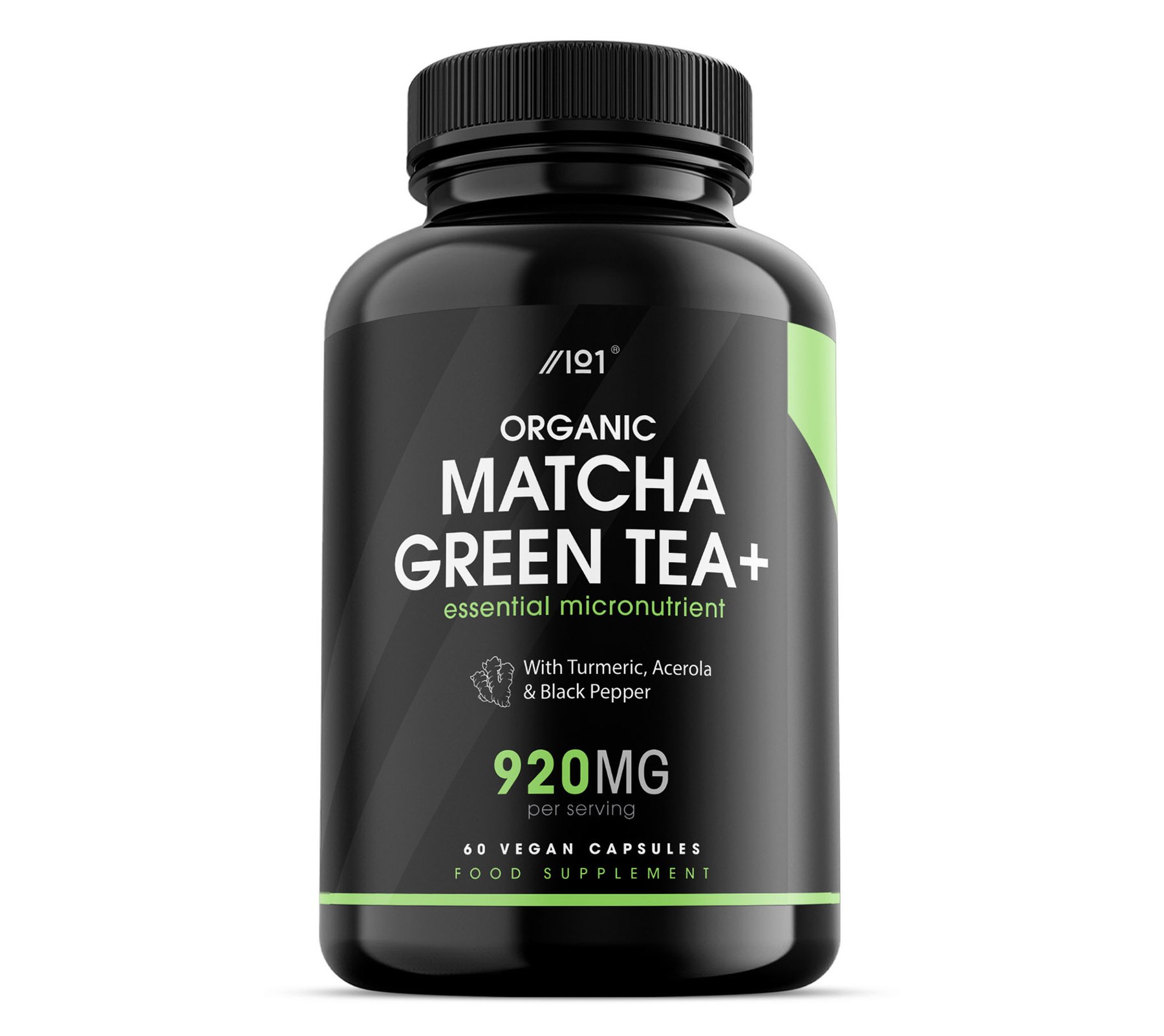 Alpha01 Organic Matcha Green Tea Capsules – 920mg – with Turmeric, Acerola & Black Pepper, 60 Vegan Capsules – No Additives — Non-GMO, Gluten Free. شاى ماتشا الأخضر العضوى 920 مجم مع الكركم والكرز الهندى والفلفل الأسود ، 60 كبسولة نباتية