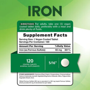 Nature's Truth Iron 65mg Ferrous sulphate 120 coated Tablets