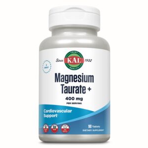 Premium Vital Magnesium Taurate 400mg - 90 Tablets - with CoEnzyme Vitamin B6 - with Practical Pill Box - Chelated Heart & Nerve Support Matrix - Muscle Function & Calm - Non-GMO - Vegan