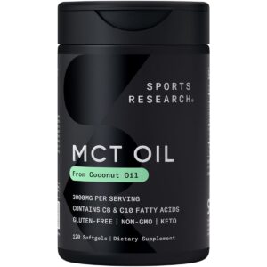 Sports Research Keto MCT Oil Capsules derived from Coconut Oil Keto Fuel for The Brain & Body Derived from Non-GMO Coconuts (120 Soft gels)