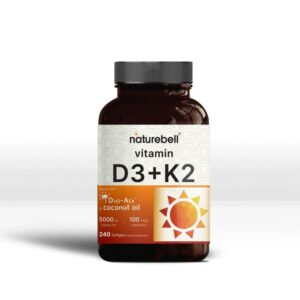 Nature Bell Vitamin D3 K2 5,000 IU of vitamin D3 100mcg of vitamin K2 with Coconut Oil 240 softgels