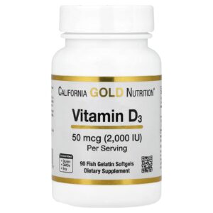 CALIFORNIA GOLD NUTRITION Vitamin D3 50 mcg 2,000 IU 90 Fish Gelatin Softgels