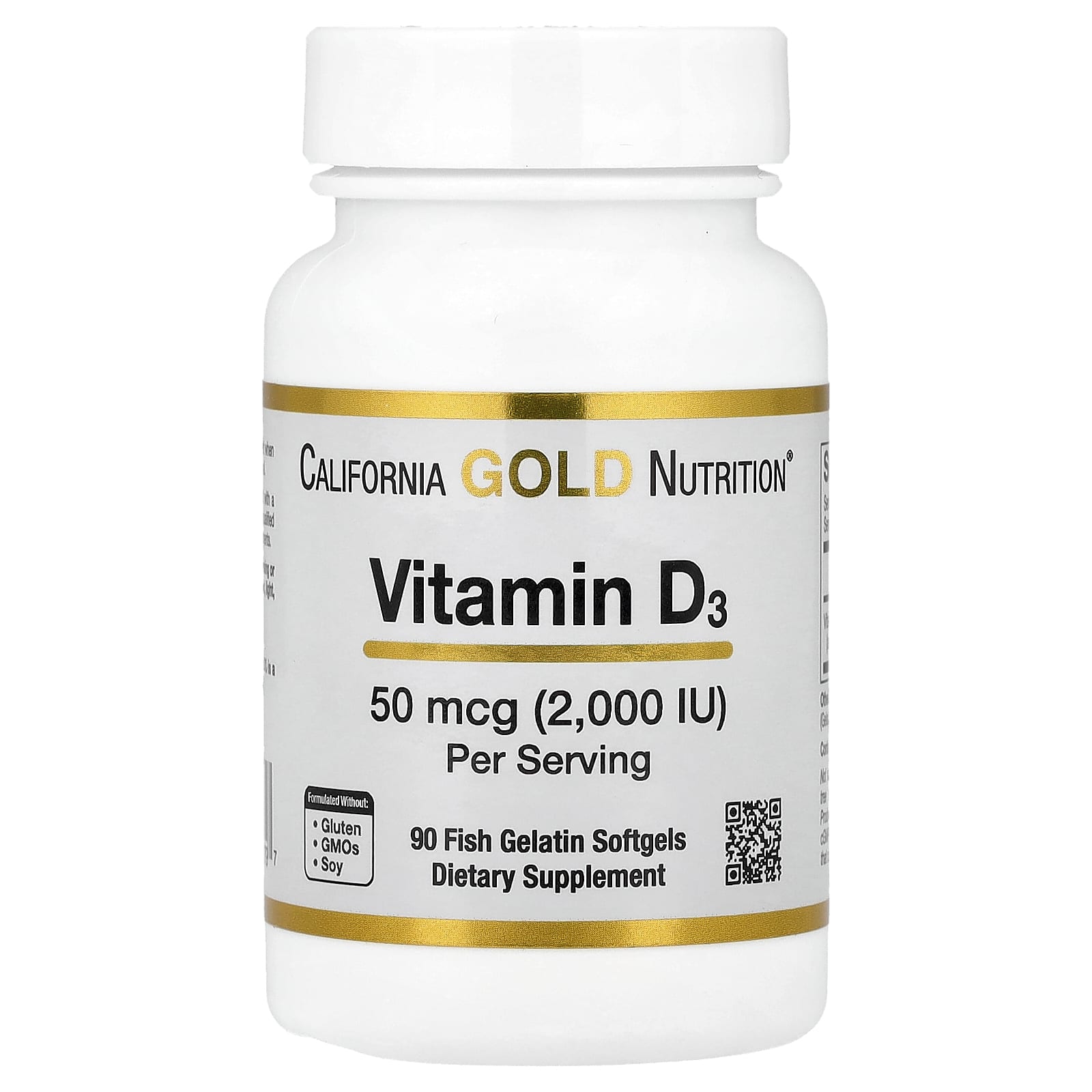 CALIFORNIA GOLD NUTRITION Vitamin D3 50 mcg 2,000 IU 90 Fish Gelatin Softgels