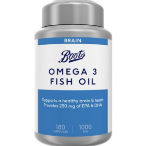 Boots Omega 3 Fish Oil 1000 mg 180 Capsules (6 month supply) بوتس، زيت السمك، أوميجا 3، 1000 مجم، 180 كبسولة، لصحة المخ والقلب