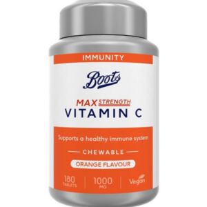Boots Vitamin C 1000mg 180 Orange Flavour Chewable Tablets (6 month supply) بوتس فيتامين ج ، 1000 مجم _ 180 حباية قابلة للمضغ بطعم البرتقال