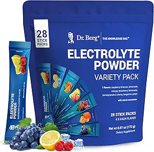 Dr. Berg Sugar Free Electrolyte Powder Packets (Variety Pack) – Daily Electrolyte Drink Mix – 28 Total Hydration Pouches Sugar Free – Keto Electrolytes Powder Packets No Sugar – 7 Delicious Flavors