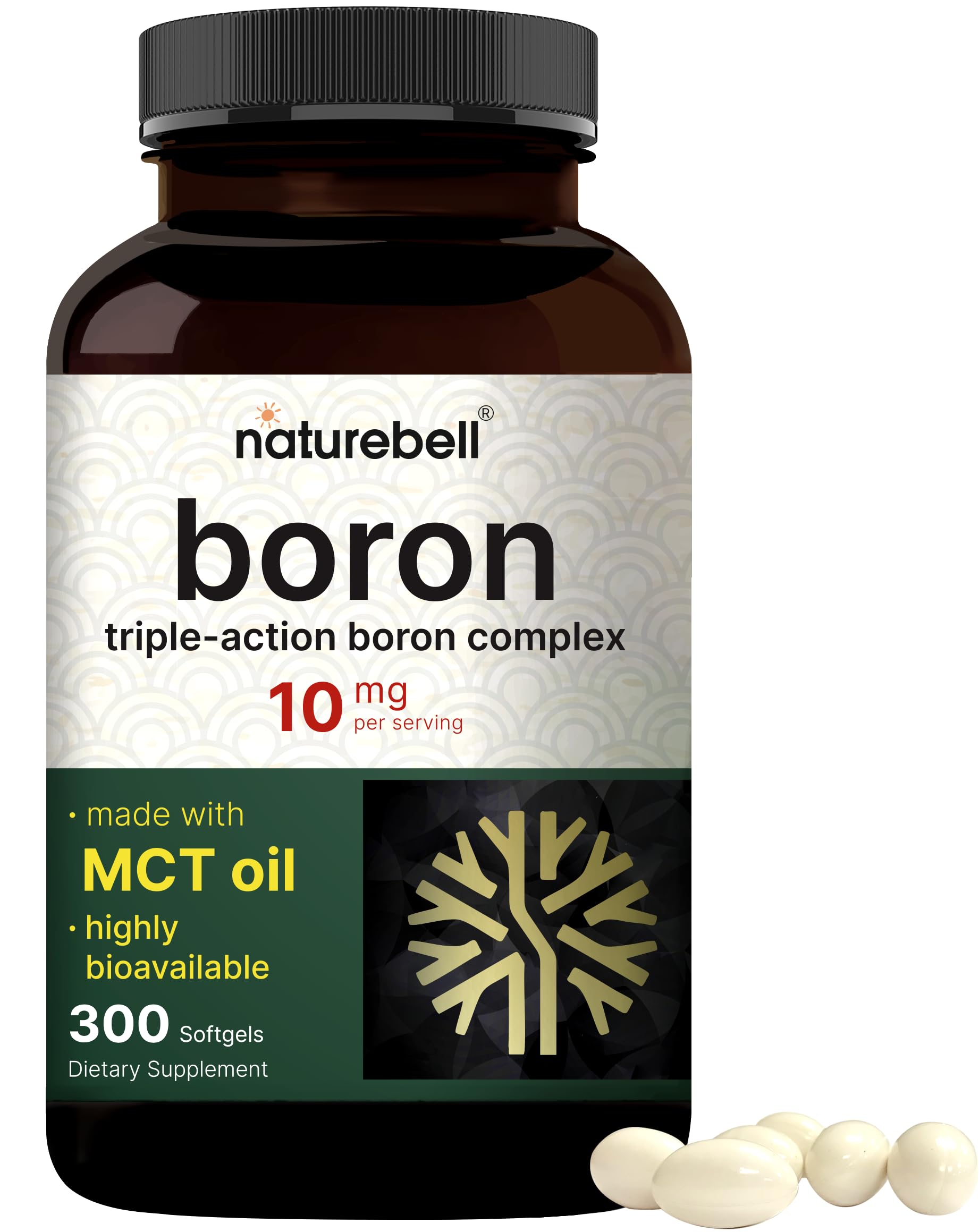 Naturebell Boron 10mg 300 Softgels with MCT Oil High Absorption