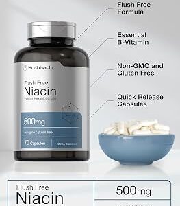 Premium Vital Niacin 500mg (Vitamin B-3) - 70 Capsules - with Practical Pill Box - Cardiovascular & Energy Rhythm Matrix - Circulation Flow Shield - Non-GMO - High Bio-Integrity Formula