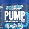 Pump Zero Pre Workout - Zero Stim, Caffeine Free, Energy & Performance (375g - 25 Servings) (ICY Blue Raz)