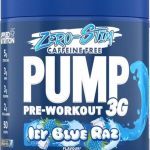 Pump Zero Pre Workout - Zero Stim, Caffeine Free, Energy & Performance (375g - 25 Servings) (ICY Blue Raz)