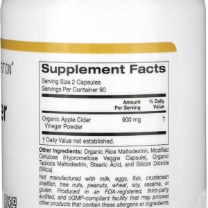 CALIFORNIA GOLD NUTRITION apple cider vinegar, 180 vegetable capsules