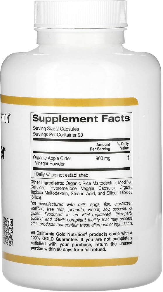 CALIFORNIA GOLD NUTRITION apple cider vinegar, 180 vegetable capsules