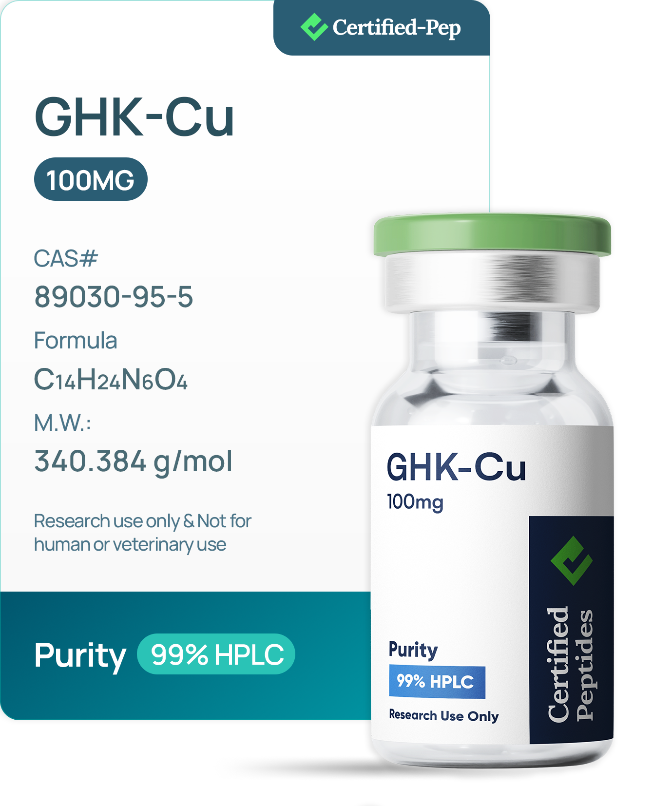 Certified-Pep | GHK-Cu 100mg Lyophilized Vial