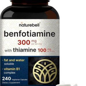 Premium Benfotiamine 300mg with Thiamine 100mg - Advanced B-1 Support for Daily Energy Production, Nervous System Harmony & Vitality, 240 Veggie Capsules Bundle with Practical Pill Box, 8-Month Supply