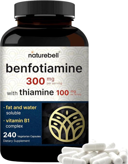 Premium Benfotiamine 300mg with Thiamine 100mg - Advanced B-1 Support for Daily Energy Production, Nervous System Harmony & Vitality, 240 Veggie Capsules Bundle with Practical Pill Box, 8-Month Supply