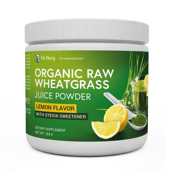 Dr Berg’s Raw Wheatgrass Juice Powder (Lemon Flavor) مسحوق عشب القمح الخام العضوى ، بطعم الليمون ، 164 جرام