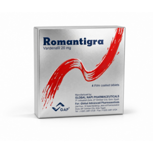 رومانتيجرا ROMANTIGRA 20mg | أقراص فاردينافيل المغلفة لعلاج ضعف الانتصاب – 8 أقراص