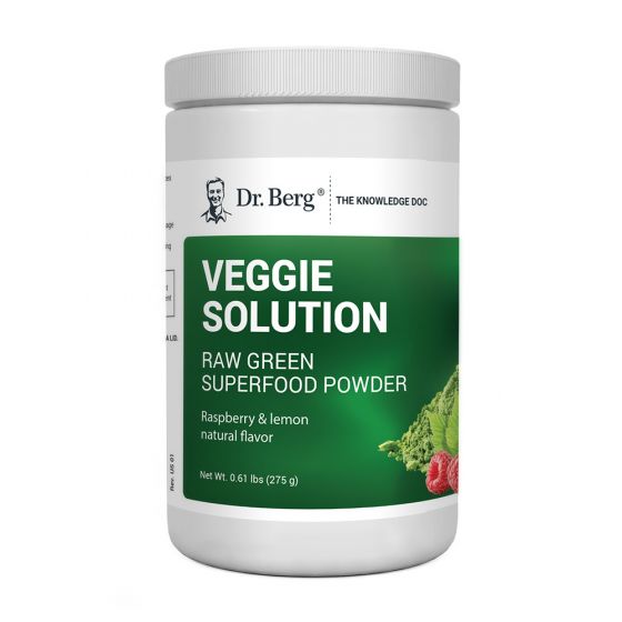 Dr Berg’s Veggie Solution Flavored superfood,275 grams الخام الأخضر (مسحوق الطعام الخارق سوبرفود) بطعم الراسبيرى والليمون الطبيعى ، 275 جرام