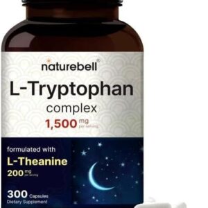 L-Tryptophan 1500mg with L-Theanine 200mg ,300 Capsules, Premium Amino Acid Complex