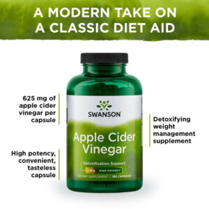 Swanson Apple Cider Vinegar Higher Potency 180 Pure Vegetarian Capsules 625 mg per capsule