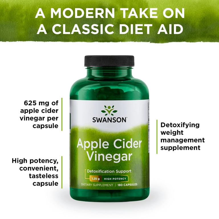 Swanson Apple Cider Vinegar Higher Potency 180 Pure Vegetarian Capsules 625 mg per capsule